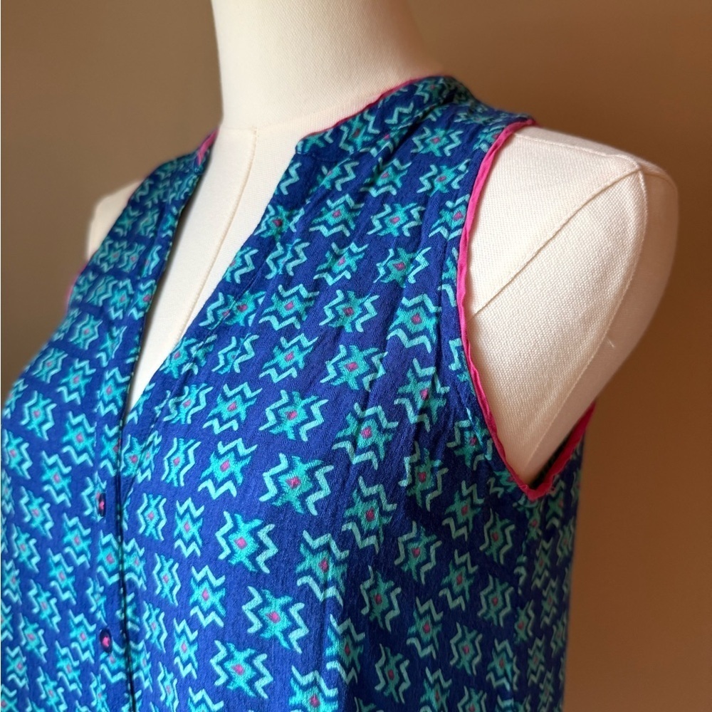 Maeve Blue Button Down Shirt with Mandarin Collar - Picture 2 of 5
